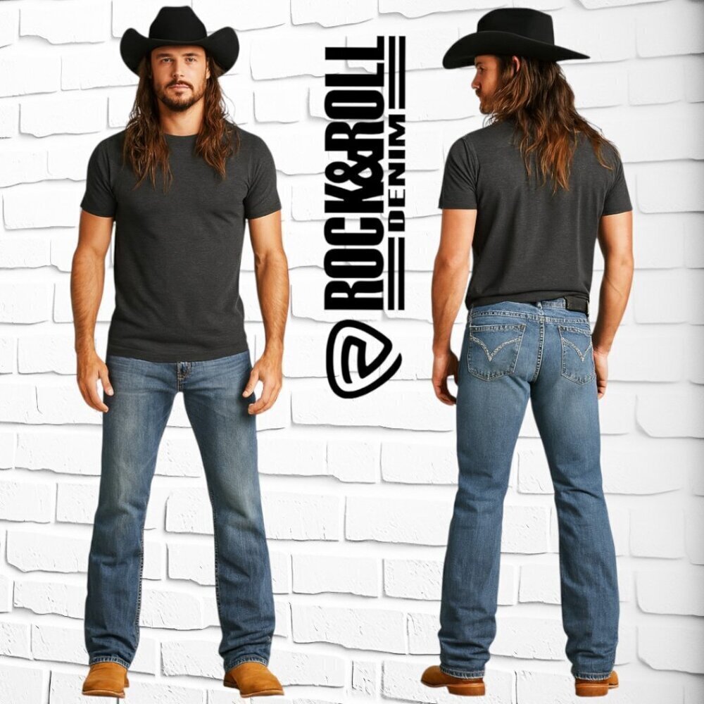 Men’s Rock&Roll Cowboy Denim – Double Barrel Boot Cut Jeans - Low Rise 32"